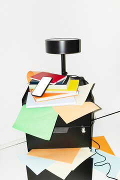 Phone mockup with empty screen for text or design on a office desk