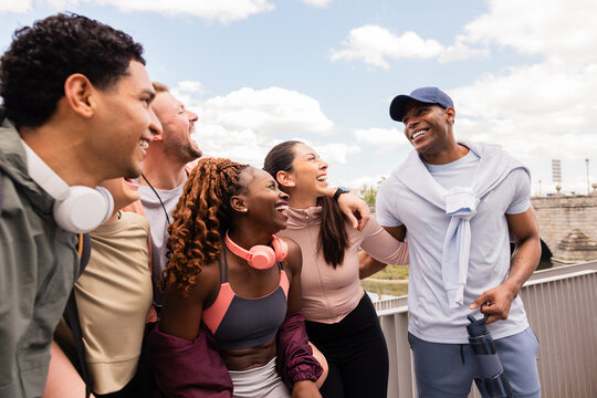 Outdoor workout session with multiethnic friends