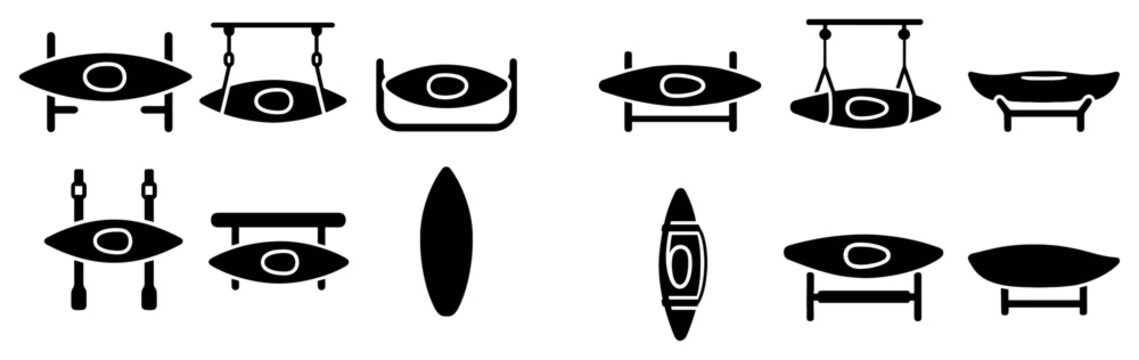 Water sports icons with kayak paddle canoe minimal