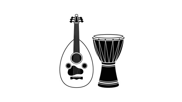 Traditional Arabic Musical Instruments Oud and Darbuka Illustration.