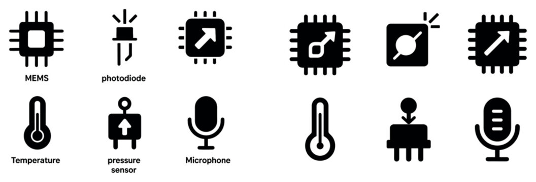 Electronics icons with chip sensor microphone minimal