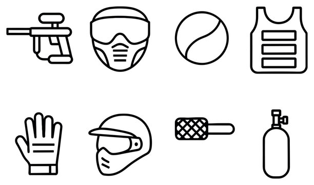 Paintball icons with gun mask tank outline