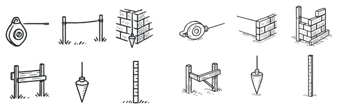 Surveying icons with plumb tape post sketch