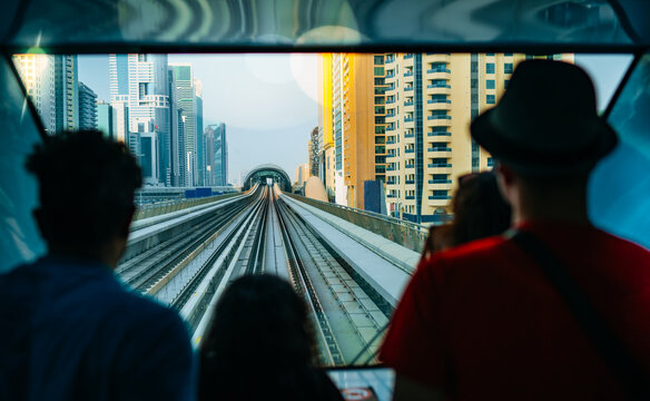 View of the Dubai City skyline from a driverless train