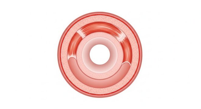 Detailed anatomical cross-section of a healthy human vessel showing internal layers and lumen