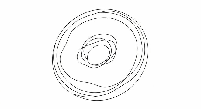 Abstract circular line drawing with a chaotic center, creating a sense of movement and complexity in a minimalist monochrome style.