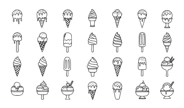 Ice cream icons vector doodle minimal popsicle cone dessert pack
