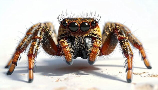 Close-up of a Jumping Spider on White Background.