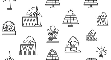 Fototapeta premium Solar panel line icons set.