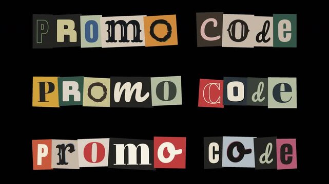 Promo Code Ransom Note Style Boiling Text Animation on Black Background