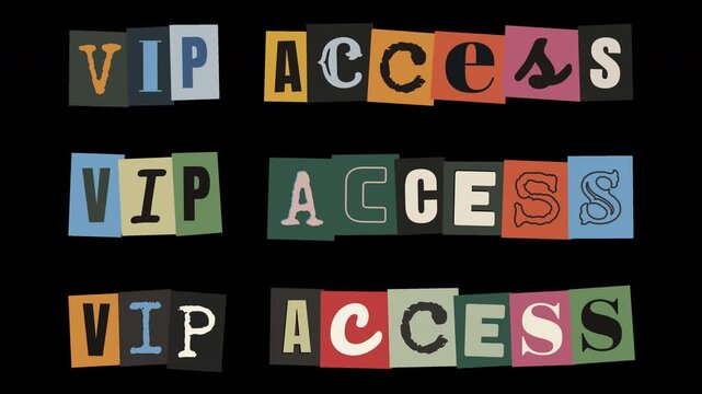 VIP Access Ransom Note Style Boiling Text Animation on Black Background