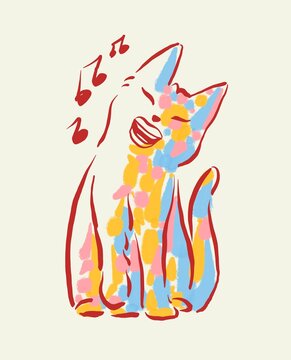 cat singing to pop music with musical notes