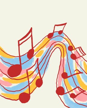 musical notes flowing in colorful wave pattern