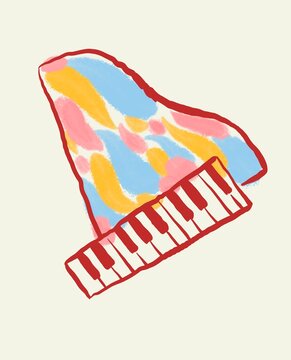 grand piano with colorful abstract pattern