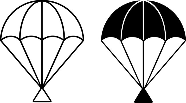 Parachute minimalist icon in outline and silhouette design, isolated on transparent background