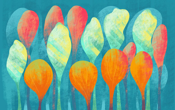 Colorful leaves on a blue background 