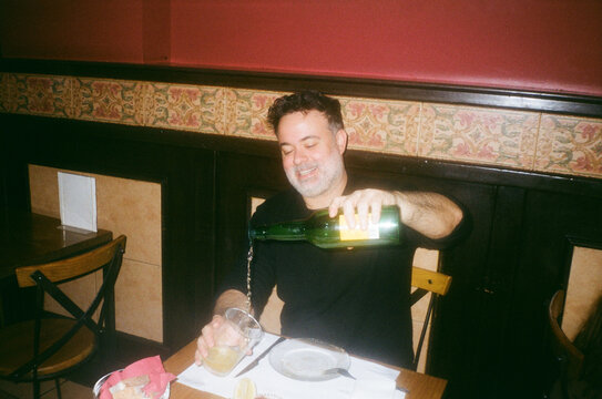 Film Camera Photo Of Man Enjoying Natural Spanish Cider