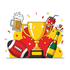 American Football Trophy Celebration with Beer, Soda, and Champagne © Pensil