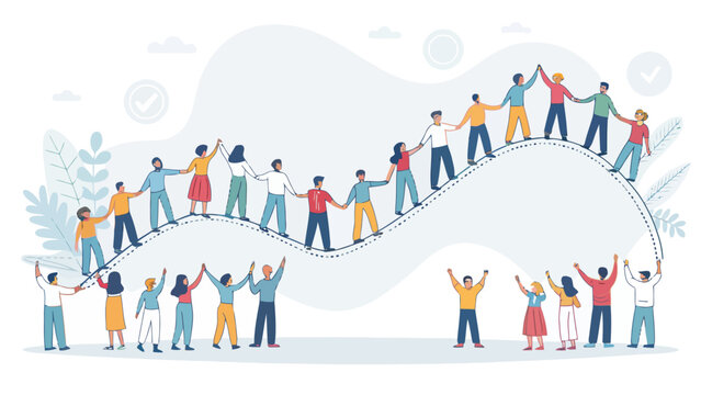 A diverse group of people holding hands in a supportive team formation