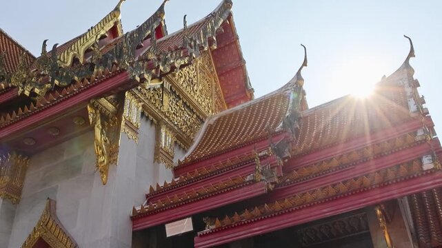 Golden temple ceiling. Radiant temple with layered tiles