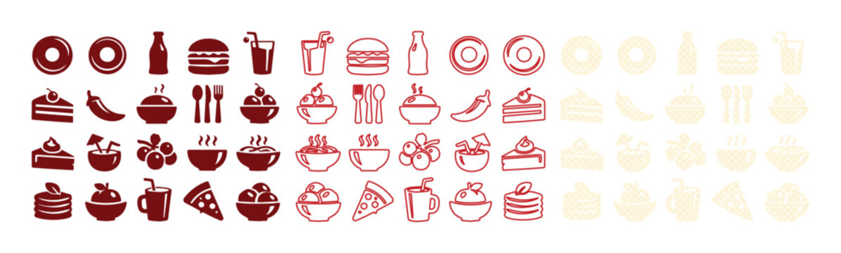 Set of 60 Food and Drink Outline Icons Vector