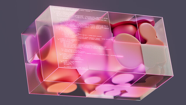 Abstract AI security system in transparent cube