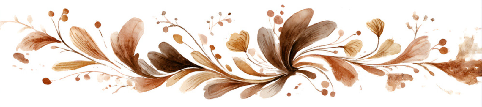 A delicate watercolor illustration depicts a floral border with autumnal hues.  Leaves, berries, & stems intertwine