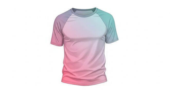 Vibrant gradient raglan sleeve t-shirt mockup in pastel pink and blue on white background for