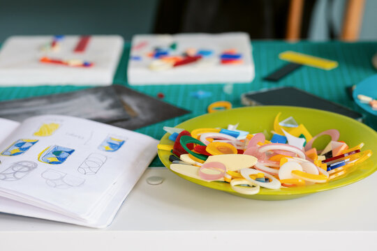 Colorful Shapes and Design Sketches on Table