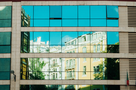 Modern office building with mirrored glass facade