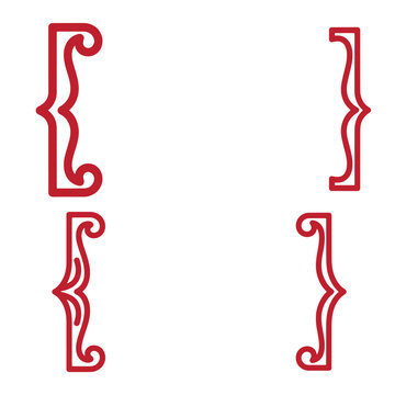 Red ornamental curly bracket on white background, brackets