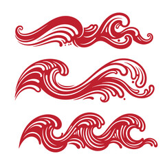 Fototapeta premium Red wave on white background, three stylized red waves stylized waves wave white background abstract