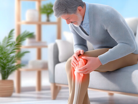 Red light health problem concept of a Korean elderly person complaining of knee pain