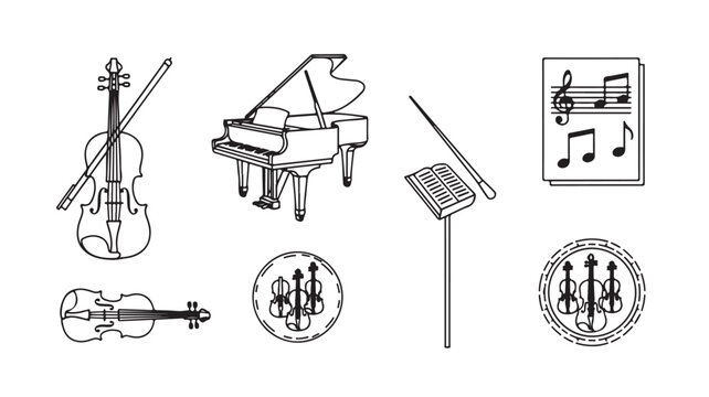 Music Instruments Icons Set For Music Education And Composition Concepts
