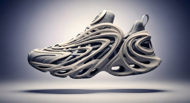 Futuristic sneaker design with 3d printed organic structure