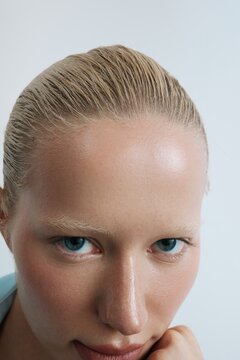 Closeup Beauty Portrait of Woman with Natural Fresh Skin