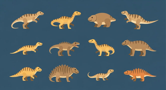 Collection of various cartoon dinosaurs and prehistoric creatures.