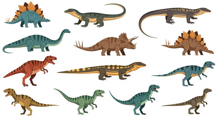 Collection of various dinosaurs and prehistoric reptiles illustration. © Abah