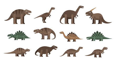 Collection of diverse dinosaur species in a stylized illustration. © Abah