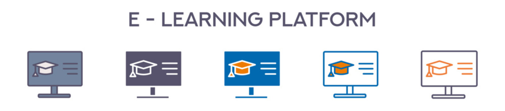 E - Learning Platform Element For Design Graphic - Multi Styles. Vector Illustration Of Two Colored And Black. Multiple Icons Designs Can Be Used For Mobile, Ui, Web 