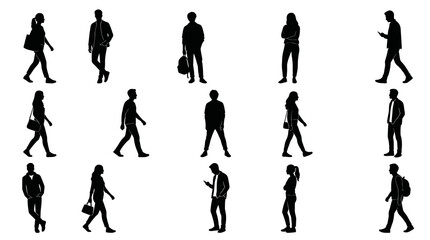 Fototapeta premium Diverse People Silhouettes Set - Black and White Flat Icons