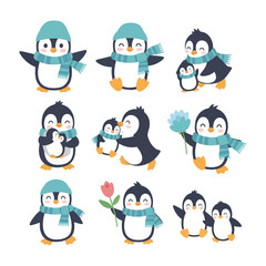 Fototapeta premium Cute Penguin Family and Friends Collection - Winter Animals