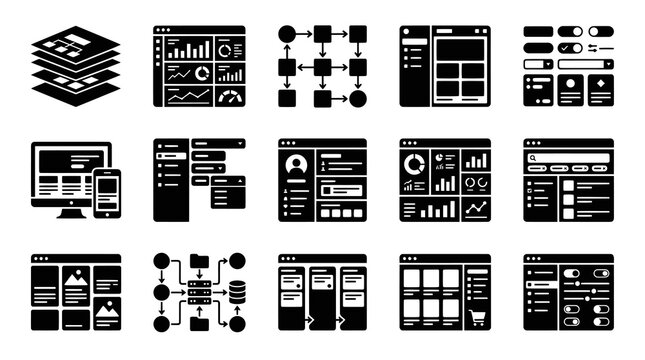 UI UX Design Icons: Layouts, Dashboards, Wireframes, Technology