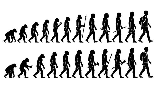 Evolution of Man Silhouette, Concept of Human Progress and Development