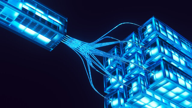 Abstract AI data network connecting modular cloud servers