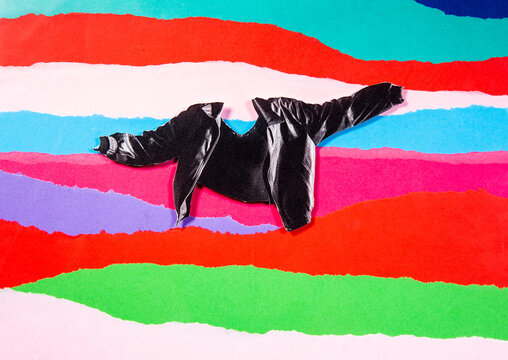 Analog collage a leather jacket with dopamine colors