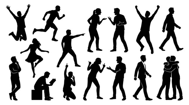 Black  White Silhouettes of Diverse People Poses, Business and Lifestyle