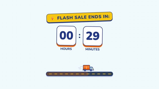 Animated Flash Sale Countdown Timer with Moving Delivery Truck
