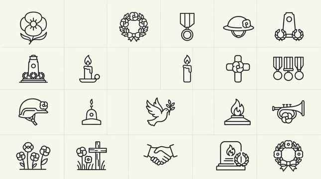 Collection of remembrance elements in vector format for memorial or tribute designs on screen