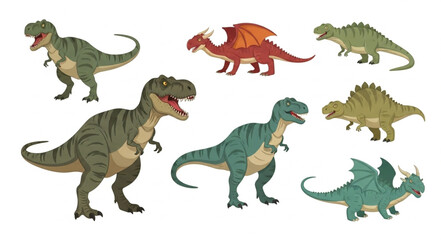 Collection of cartoon dinosaurs and dragons in various poses. © Anjani